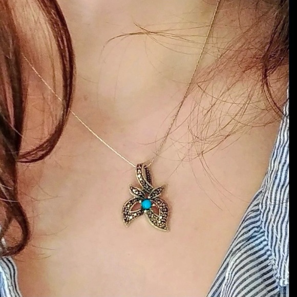 The Girl With Kaleidoscope Eyes Jewelry - Marcasite & Turquoise Sterling Pendent